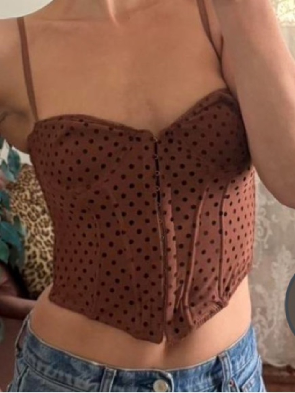 Urban Outfitters Out From Under Lucy Flocked Dots Corset Top